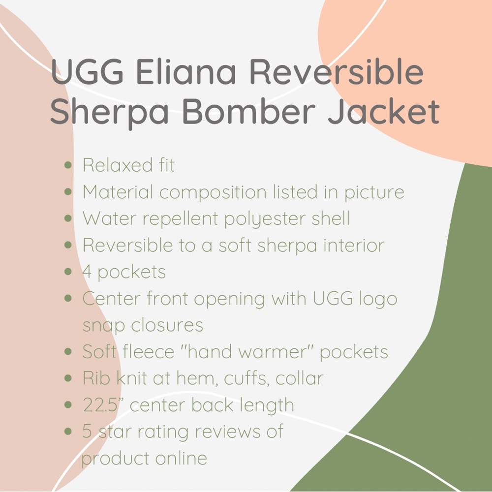 NWOT UGG Eliana Reversible Sherpa Bomber Jacket - Navy/Camel - Picture 2 of 10